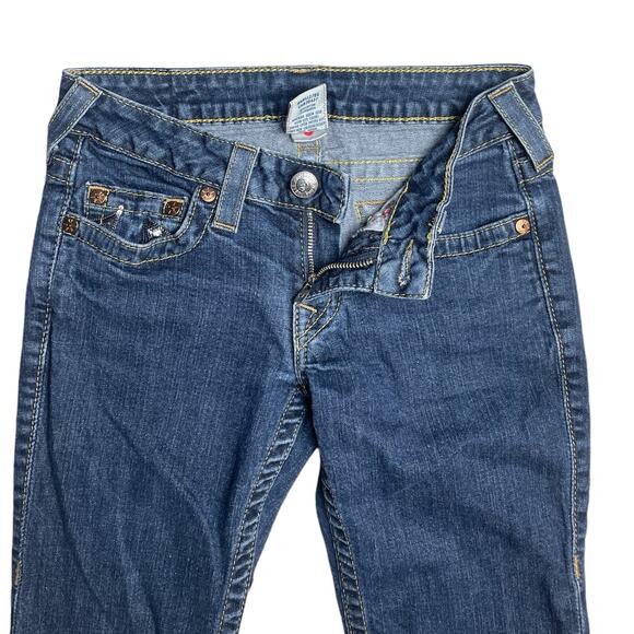 True Religion Bootcut Low Rise Jeans Metallic / Sparkle Painted Pockets Size 27 - Picture 3 of 9